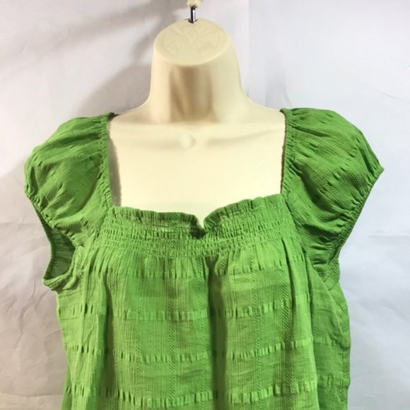 Ann Taylor LOFT Womens Top Blouse Size Small Cap Sleeve Elastic Striped Green - Picture 3 of 6